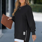 💥Winter Hot Sale 50% Off💥Long Sleeve Pullover Zipper Slit Casual Sweatshirt Dress