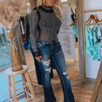 🔥👚Elegant Slim Fit Top With Rhinestone Details