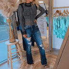 🔥👚Elegant Slim Fit Top With Rhinestone Details
