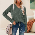 🔥50% off sale now!-Women's V Neck Long Sleeve Solid Sweater
