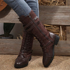 Women's Vintage Combat Boots with Laces and Buckle