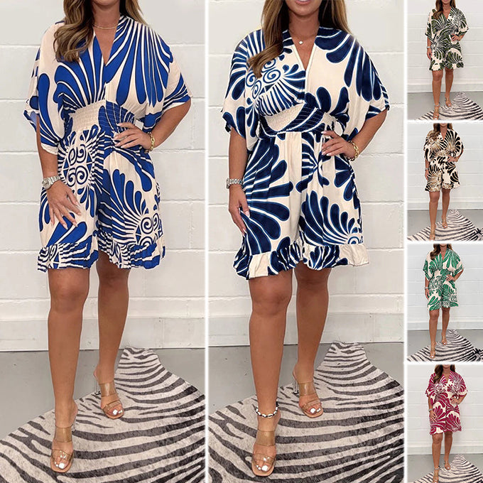 💕New Products for Spring Women's Plant Printed Casual Short Jumpsuit